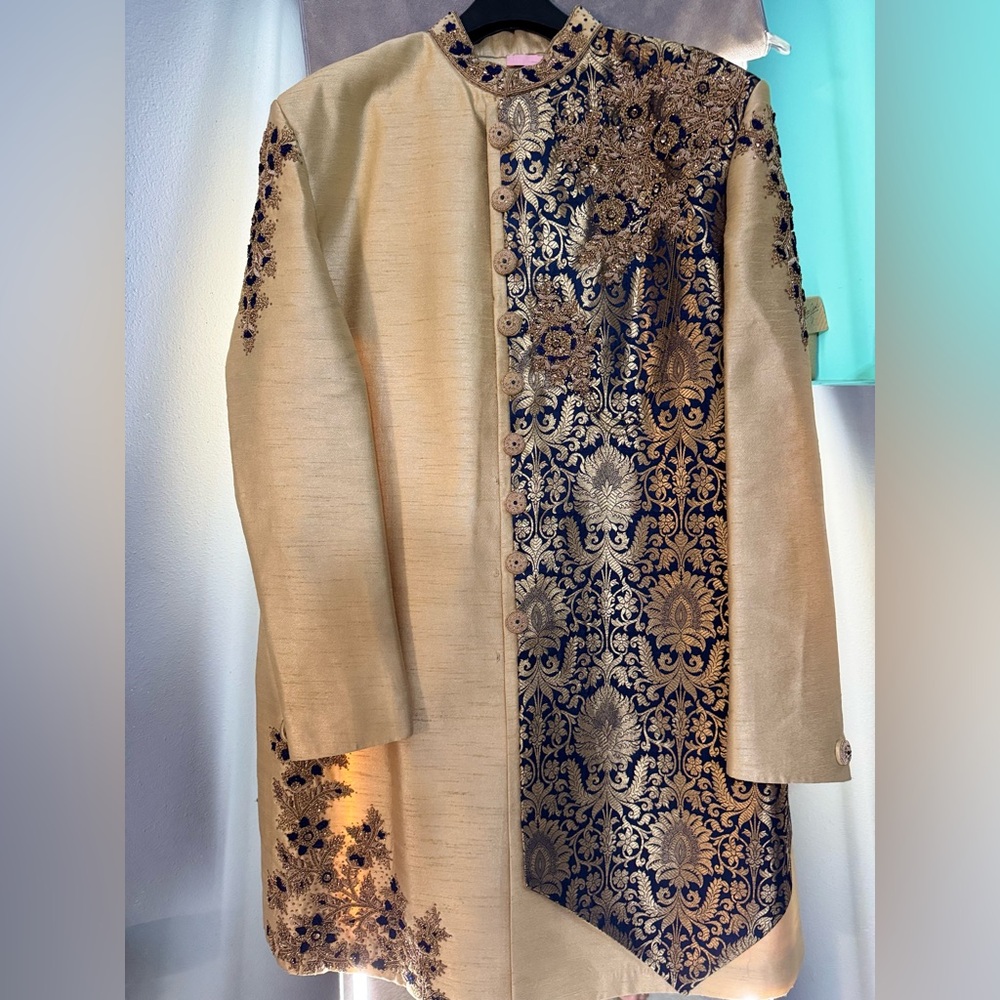 Royal Blue and Gold Sherwani